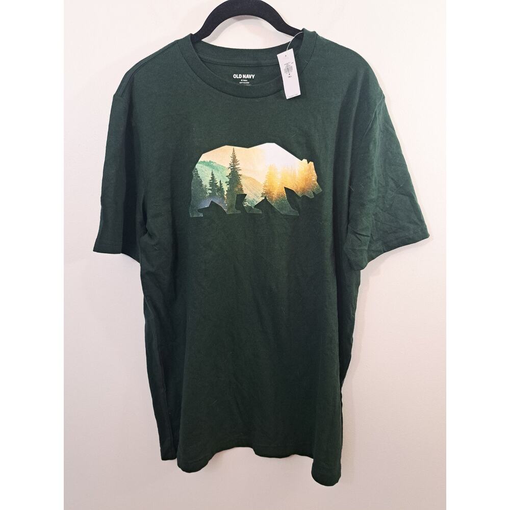 Old Navy Men's New! Green Bear Outdoor Print Classic Tee Size Medium Tall MT